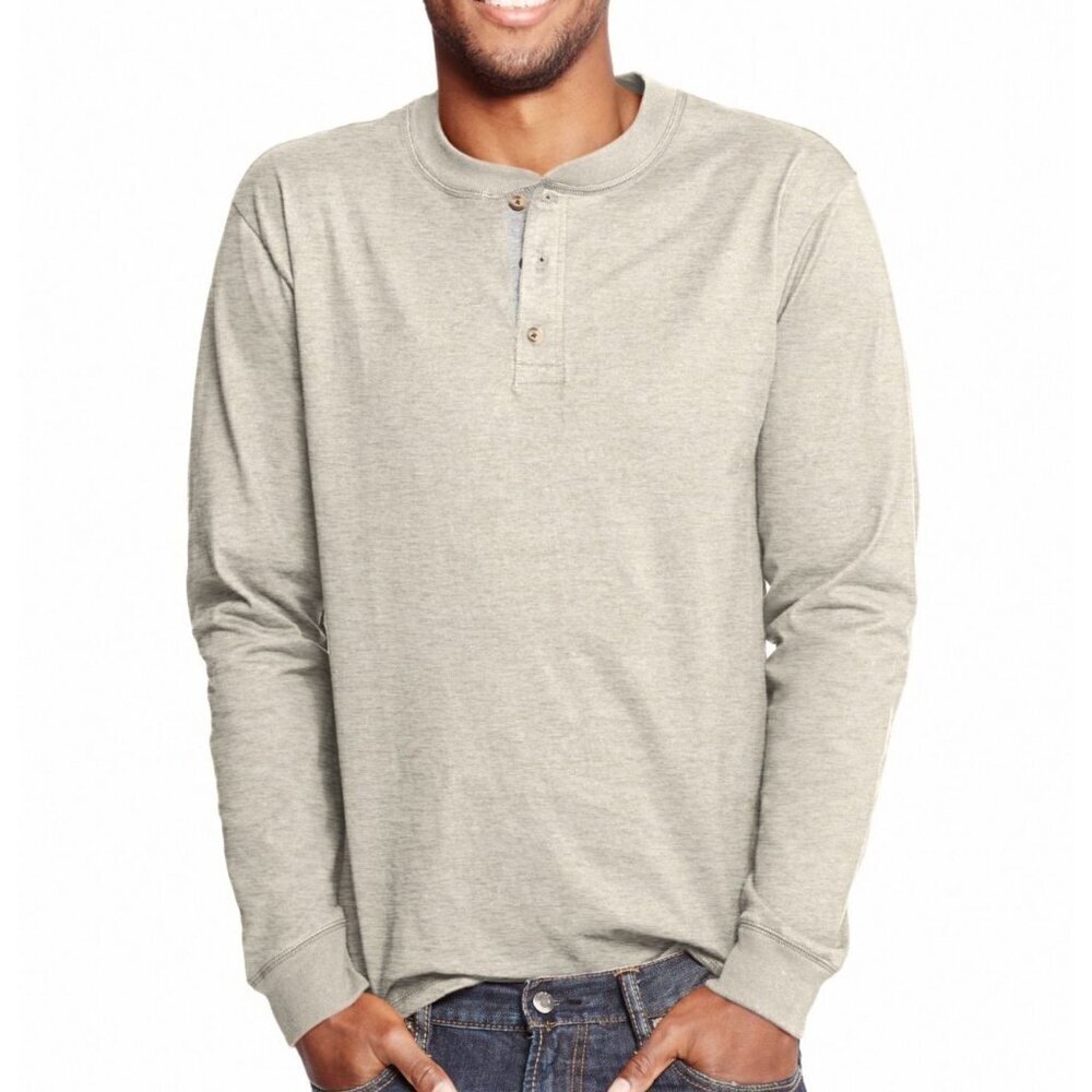 NWOT Blake Shelton Lands' End Men's XL Beige Long Sleeve Henley Shirt Cotton